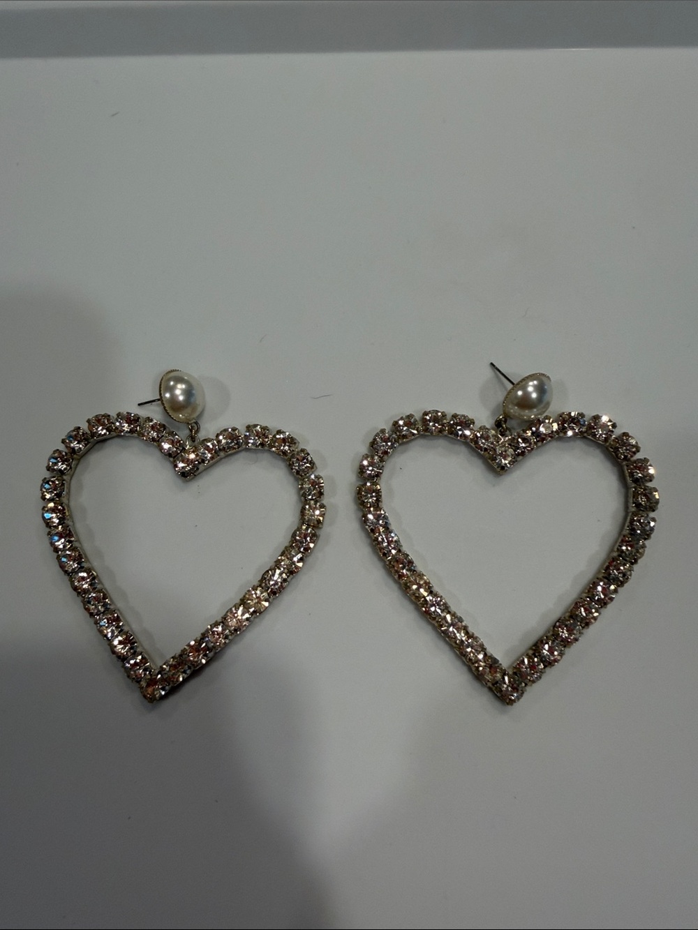 Pearl Top Rhinestone Heart Hoop Earrings - Blush Crystal
